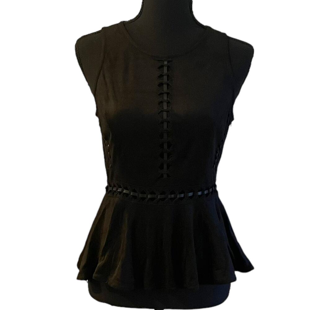 3/$15 New Sugar + Lips Black Women's Sexy Classic Black Top Blouse Zip Up Top
